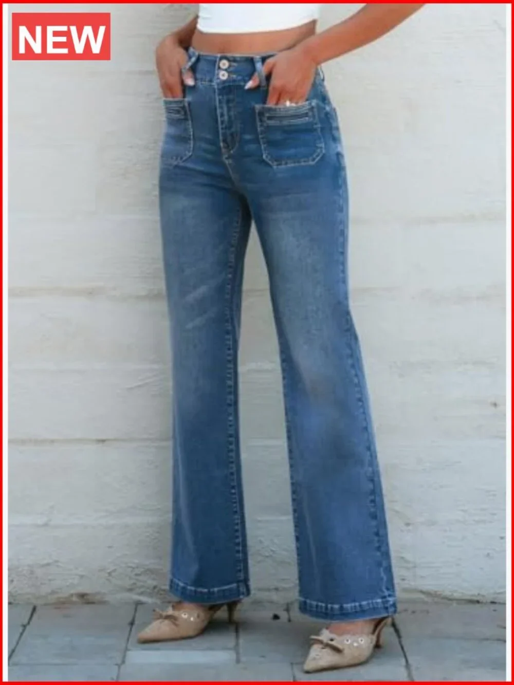 High Waisted Wide Leg Jeans with Tummy Control and Stretchy Fabric - Picture 3 of 7
